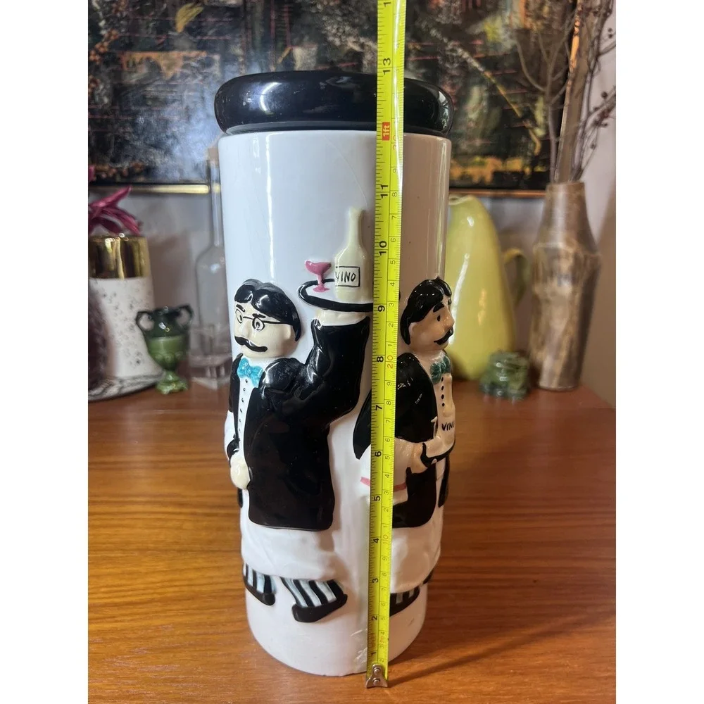 Vintage Houston Harvest Hand Painted Ceramic Bistro Waiters Tall Pasta Canister